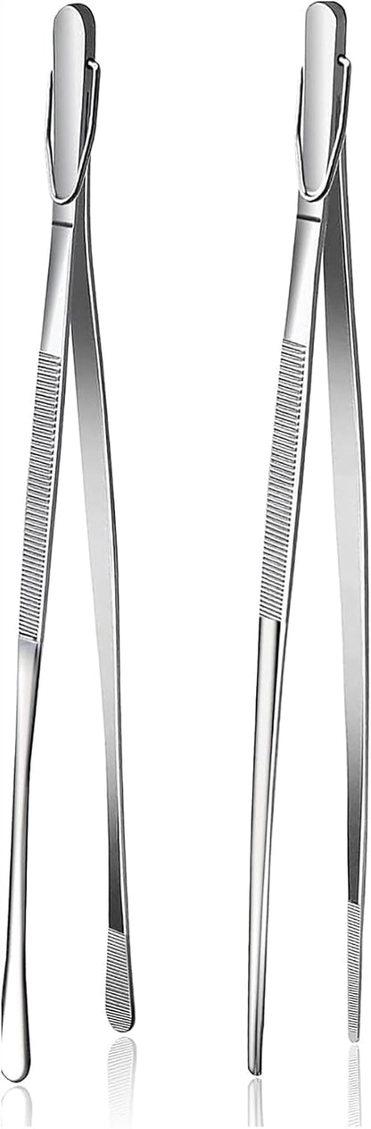 Fox Run Stainless Steel Kitchen Tweezers, Set of 2 Cooking Tweezers with Engraved Grip Pads, 12"
