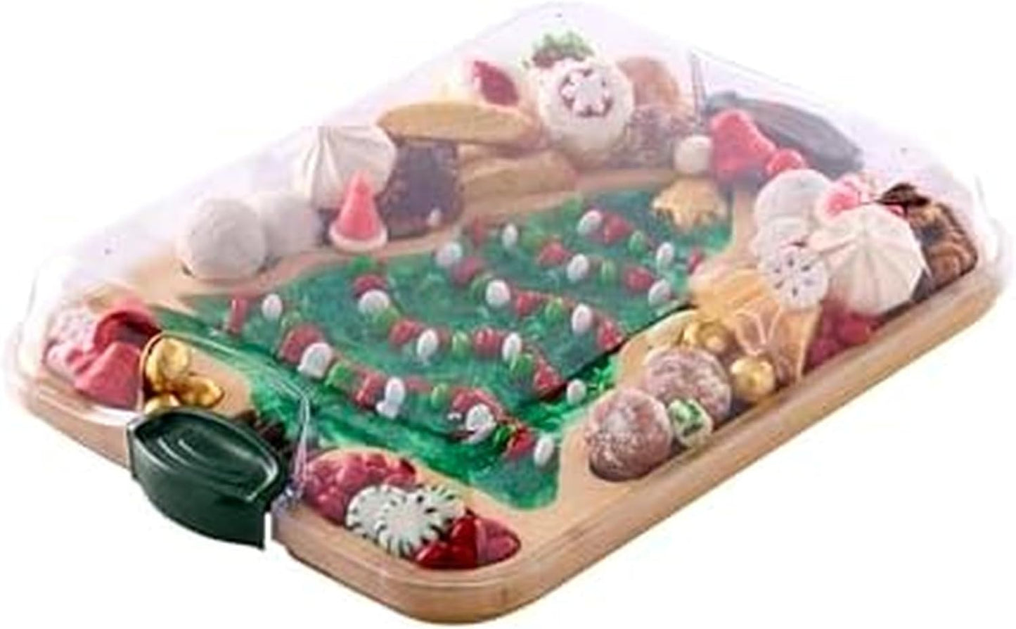 Farberware Build-A-Board Bamboo Cutting Board with Built-In Compartments & Clear Locking Lid, Black Handles, Charcuterie, Snack Tray, Food Prep and Serving Platter
