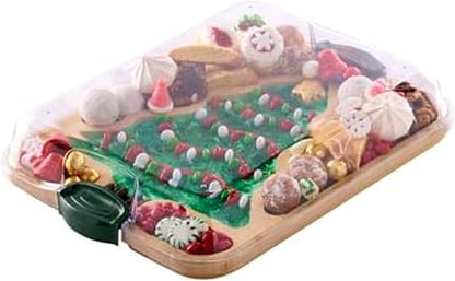 Farberware Build-A-Board Bamboo Cutting Board with Built-In Compartments & Clear Locking Lid, Black Handles, Charcuterie, Snack Tray, Food Prep and Serving Platter