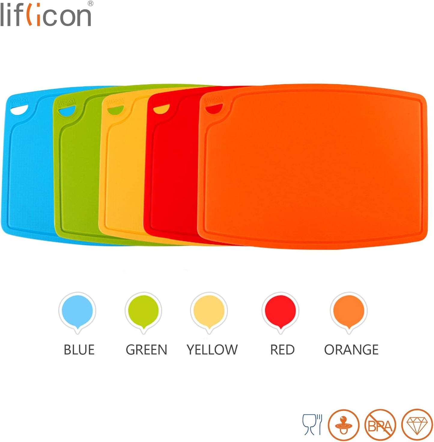 Liflicon Thick Cutting Boards for Kitchen Silicone Chopping Board Set of 2 Mid 12.6'' x 9.1”,Mini 9.1”x7.1” Non-slip Deep Drip Juice Groove Easy Grip Handle,Dishwasher Safe-Red