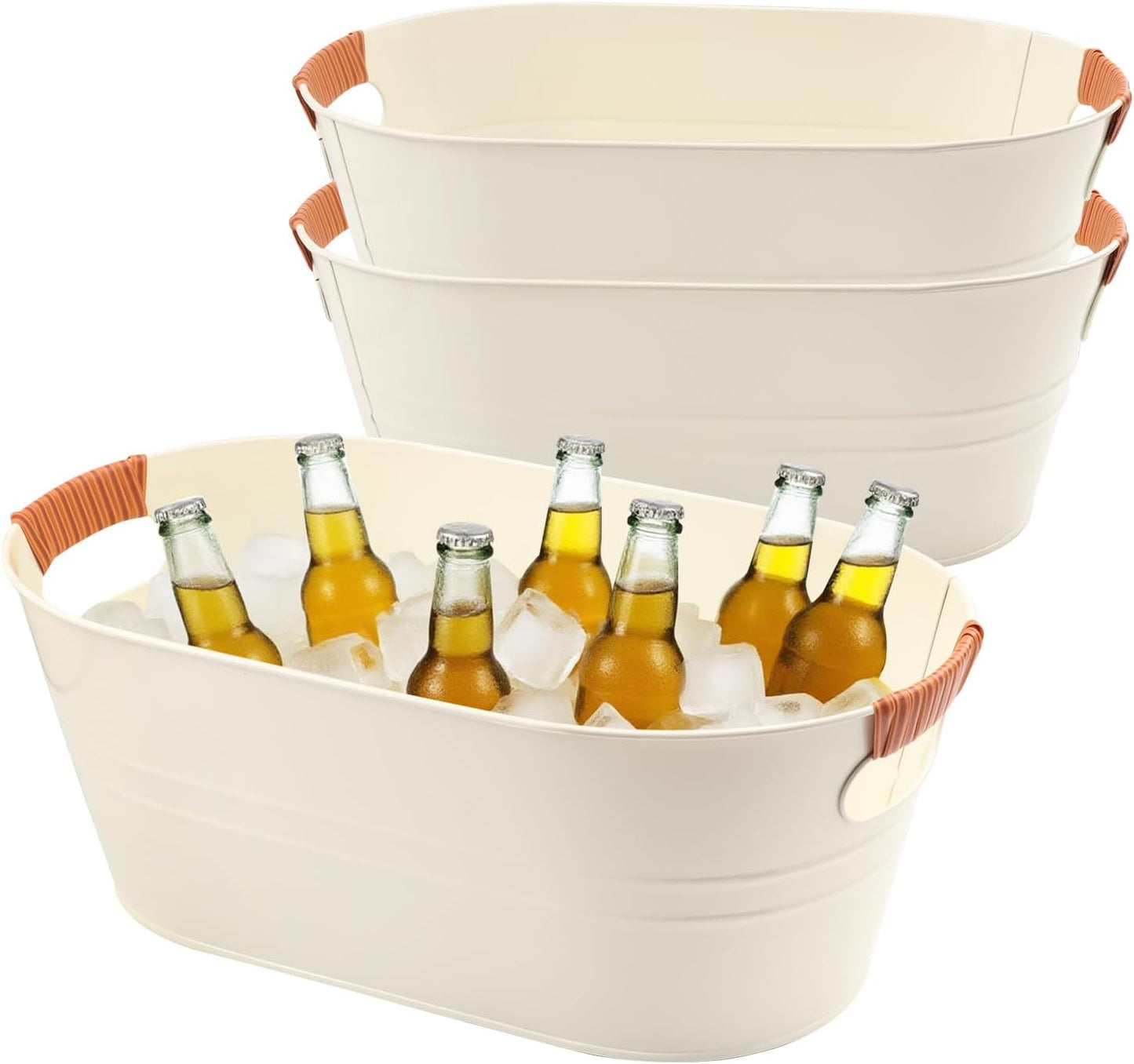 3 PCS 15.3 x 9 x 6 inches Black Metal Galvanized Tub with Handles, 3 Gallon Galvanized Beverage Tubs for Parties, Large Metal Drink Ice Buckets for Beer, Wine, Cocktails & Outdoor Events