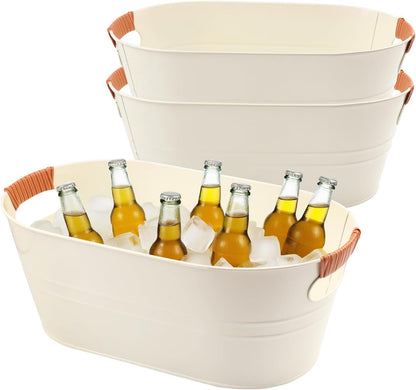 3 PCS 15.3 x 9 x 6 inches Black Metal Galvanized Tub with Handles, 3 Gallon Galvanized Beverage Tubs for Parties, Large Metal Drink Ice Buckets for Beer, Wine, Cocktails & Outdoor Events