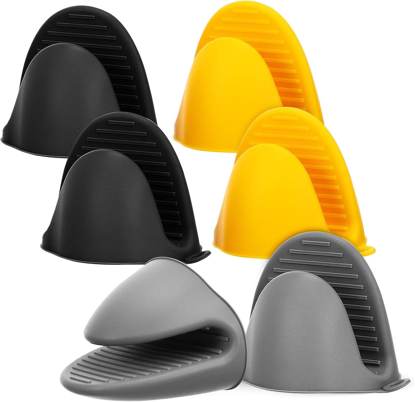 Cabilock Mini Silicone Oven Pinch Mitts Set, 3 Pairs Heat Resistant Cooking Finger Protectors with Bowl Gripper Clips, Pot Handle Mittens for Microwave and Kitchen Use