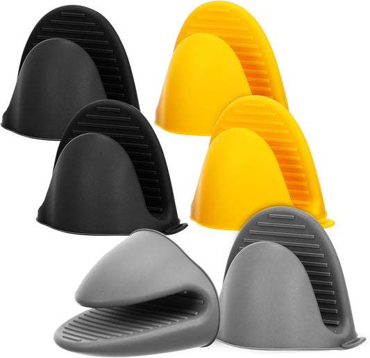 Cabilock Mini Silicone Oven Pinch Mitts Set, 3 Pairs Heat Resistant Cooking Finger Protectors with Bowl Gripper Clips, Pot Handle Mittens for Microwave and Kitchen Use