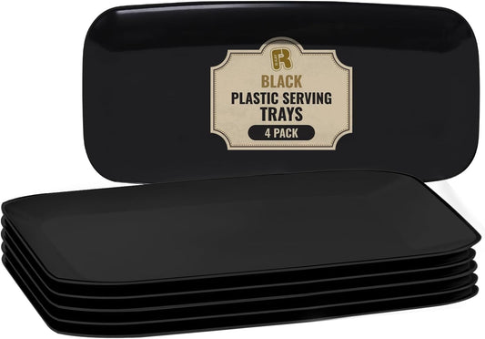 R-kay 4 Pack White Plastic Serving Trays for Party - White Serving Tray 17 by 6.5 in - Rectangular Heavy Duty Dessert Trays for Food