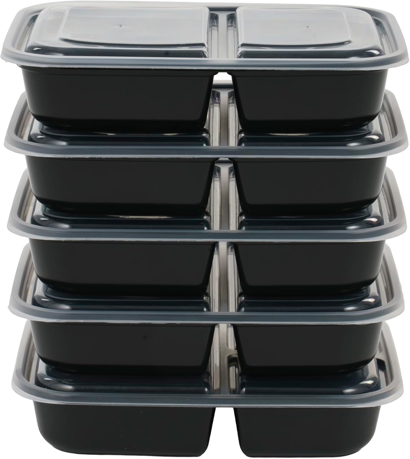 IRIS USA Meal Prep Containers, 36oz - 50 Pack (100-Piece) 3-Compartment Reusable Food Storage Containers with Lids, Plastic Kitchen Food Prep To Go Lunch Box, Microwave Freezer Dishwasher Safe, Black