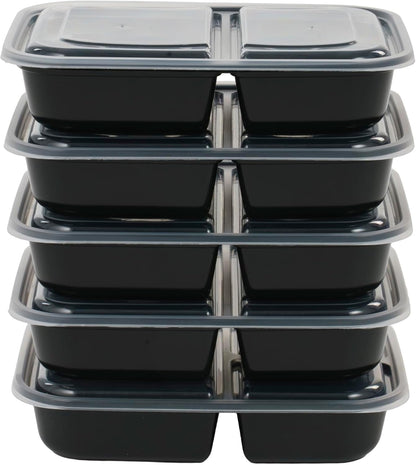 IRIS USA Meal Prep Containers, 36oz - 50 Pack (100-Piece) 3-Compartment Reusable Food Storage Containers with Lids, Plastic Kitchen Food Prep To Go Lunch Box, Microwave Freezer Dishwasher Safe, Black