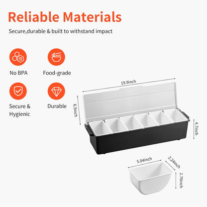 Large Ice Chilled Condiment Caddy，Chilled Condiment Containers Server with Lids for 5 Removable Compartments ，Serving Platters , Fruit & Garnish Tray for Party Supplies & Bar Accessories-Transparent