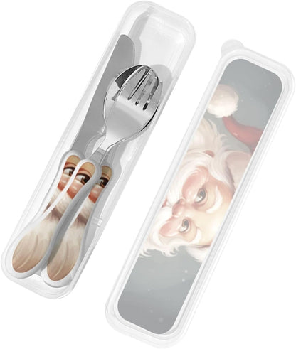 3-Piece Kids Silverware Set With Storage Case, Stainless Steel Reusable Children Safe Knife Spoon Fork Set Leaves Floral On Rustic Wood Children Flatware Set For Kids Lunch Box