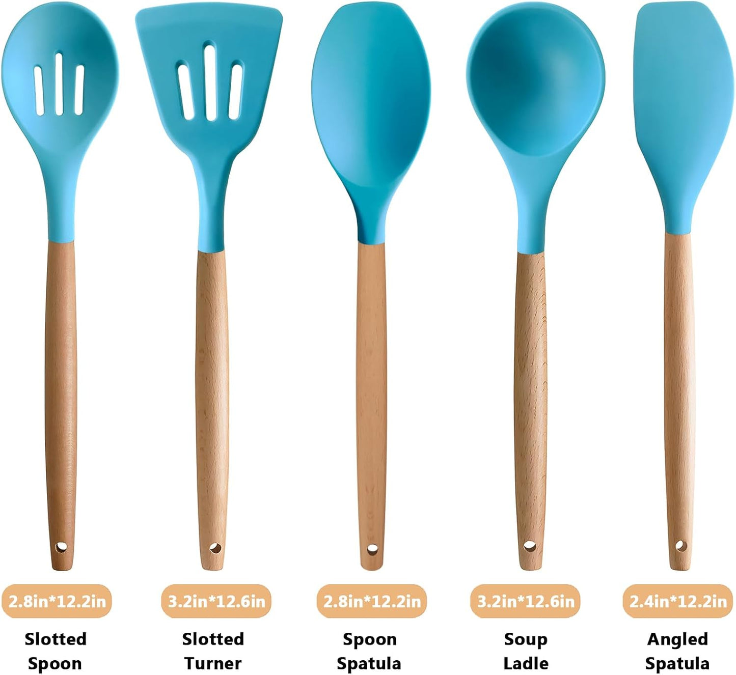 Kitchen Cooking Utensils Set, 6Pcs Silicone Kitchen Utensils Set Spatula Spoon Soup Ladle Turner, Heat Resistant Wooden Handle Silicone Cooking Gadgets for Nonstick Cookware & Baking BPA FREE