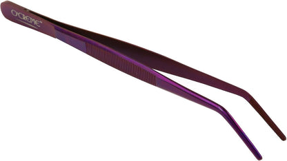 O'Creme 8 Inch Black Stainless Steel Precision Kitchen Culinary Offset Tweezer Tongs