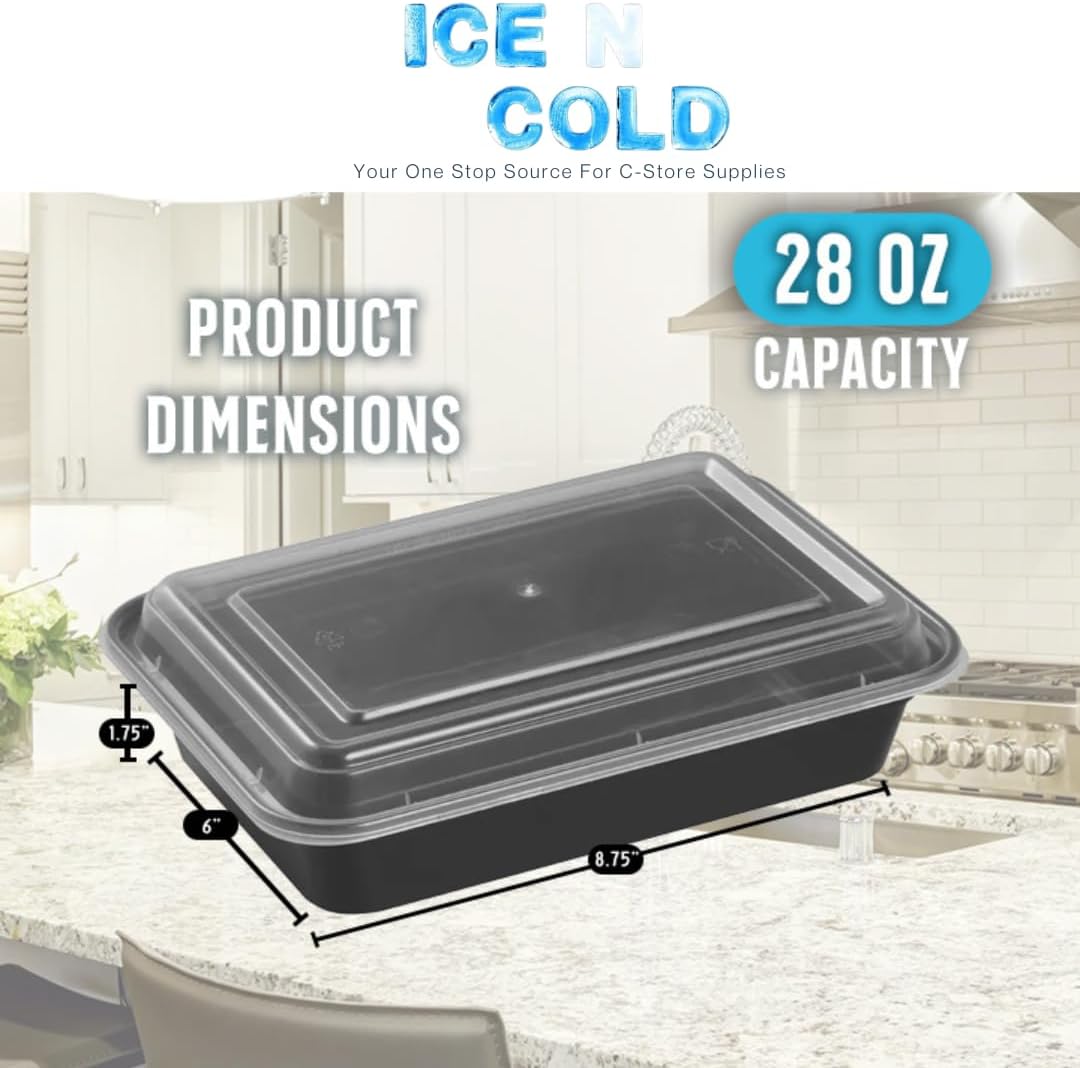 Reusable To-Go Food Meal Prep Storage Containers with Leak Proof Snap Lids 58oz | 1715ml | 50-Pack