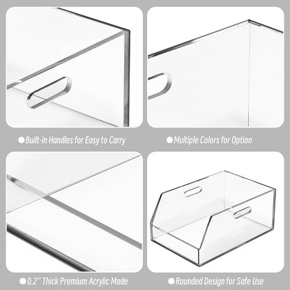 Gelite Stackable Storage Bins Open Front Clear Organizer Bins with Handles Acrylic Storage Container for Pantry Kitchen Cabinet Bathroom Closet Office Organization, 11.4x7.5x5.1''
