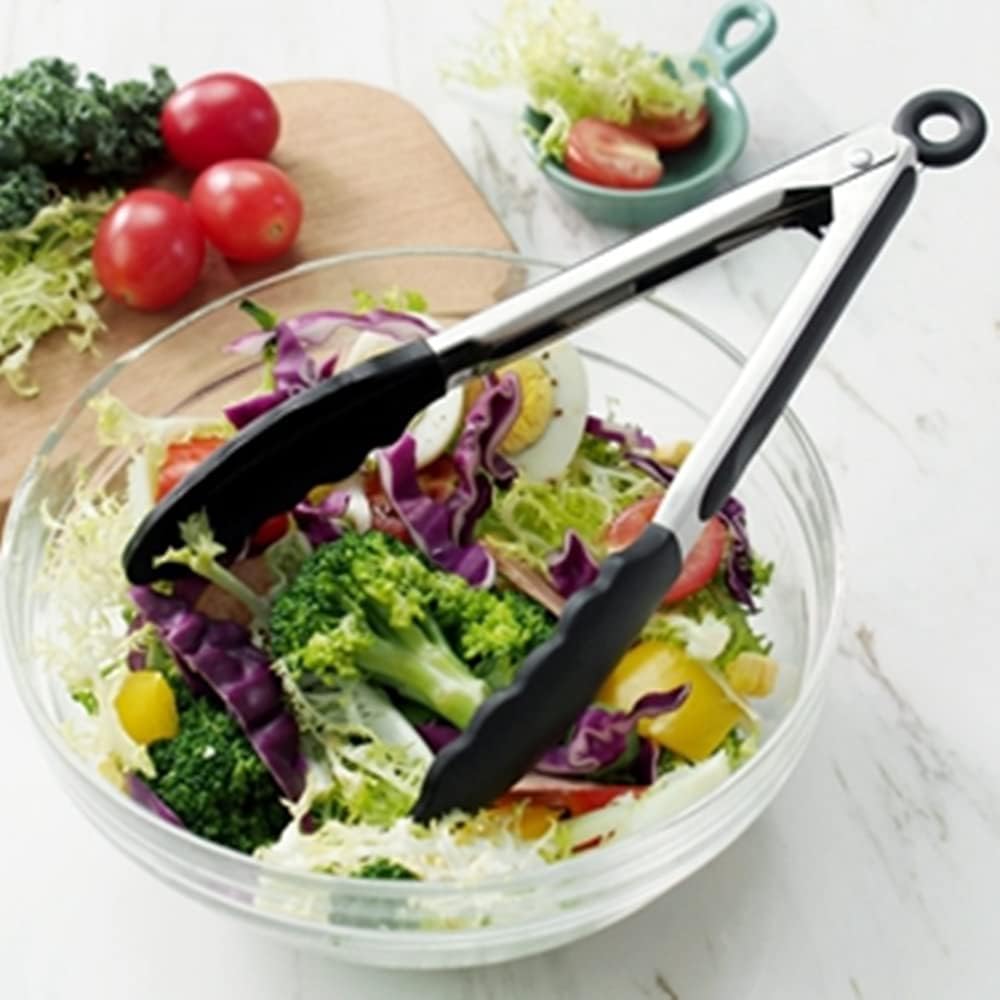 Serving Tongs Kitchen Tongs - Heat Resistant, Premium Stainless Steel Locking Cooking Tongs with Silicone Tips, Non-Slip Food Tongs for Cooking, Heavy Duty, Non-Stick (7 Inch)