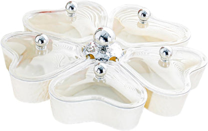 Dried Fruits Tray Candy Snack Plates Platter Appetizer Tray Divided Serving Tray for Cupcake Dried Fruits Family Holiday Home, Clear Grey Bowknot