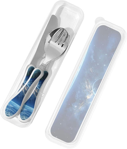 3-Piece Kids Silverware Set With Storage Case, Stainless Steel Reusable Children Safe Knife Spoon Fork Set Candy Children Flatware Set For Kids Lunch Box