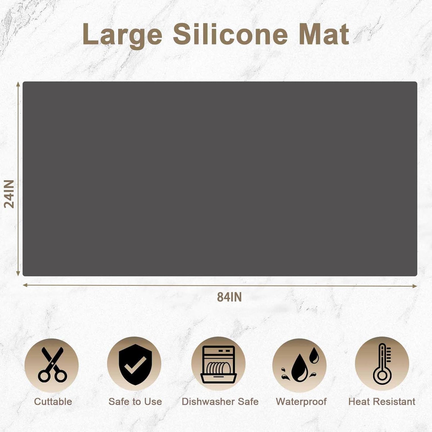 47.2"x23.6"(120cmx60cm) Large Silicone Mat for Kitchen Counter, Non-Slip Heat Resistant Countertop Protector, Waterproof Multipurpose Mat for Kitchen Island, Black