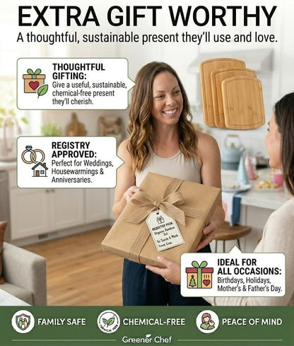 Greener Chef Luxury Bamboo Cutting Board Set of 3 with Glue-Free Surface Technology - Extra Spacious Wood Cutting Boards for Kitchen and XL Chopping Board Set - Replacements for Life