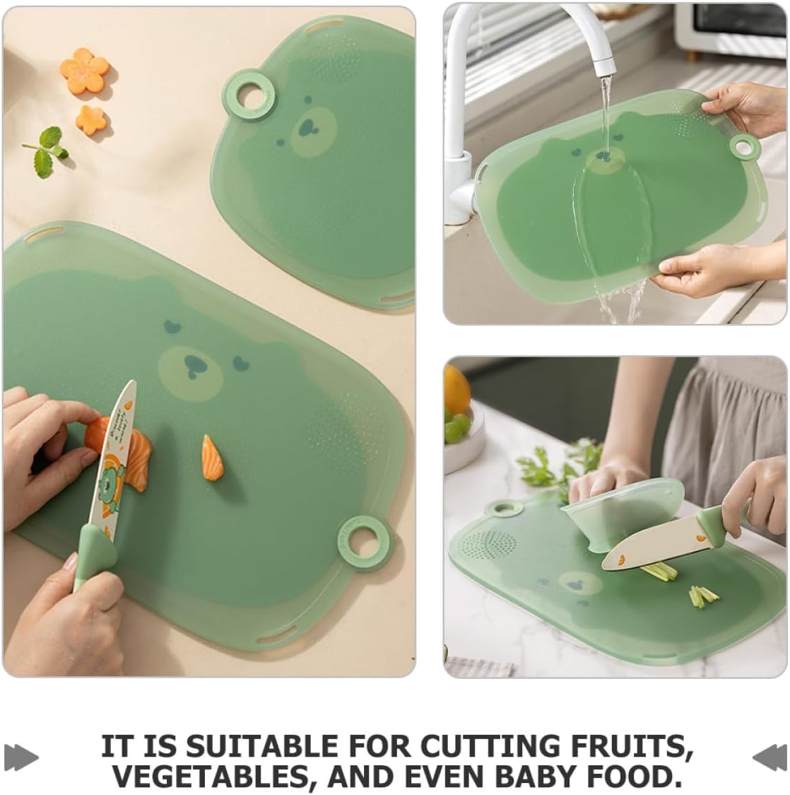ULTECHNOVO Small Green Plastic Cutting Board Set Non-slip Kitchen Chopping Boards for Home Use for Countertop