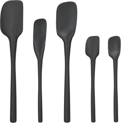 Tovolo Flex Core 5 Piece Silicone Spatula Set Heat Resistant All Silicone Utensils Include Non Stick Spatula Spoonula Jar Scraper, Dishwasher Safe BPA Free Spatulas for Baking Mixing, White