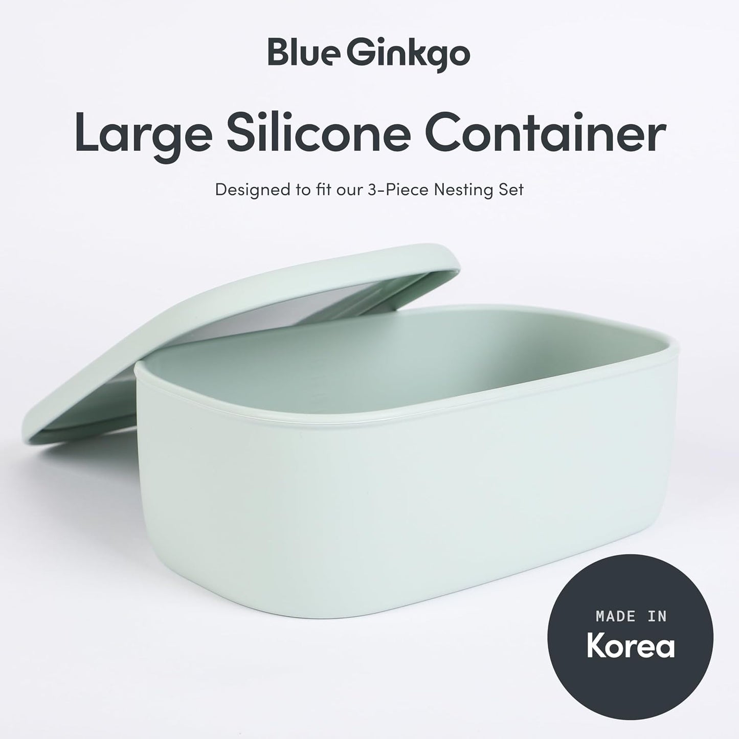 BLUE GINKGO Nesting Silicone Containers - Set of 3 Hard-Shell Silicone Food Storage Containers | BPA Free, Airtight, Dishwasher and Freezer Safe (6.7oz, 10oz, 20oz) - Green