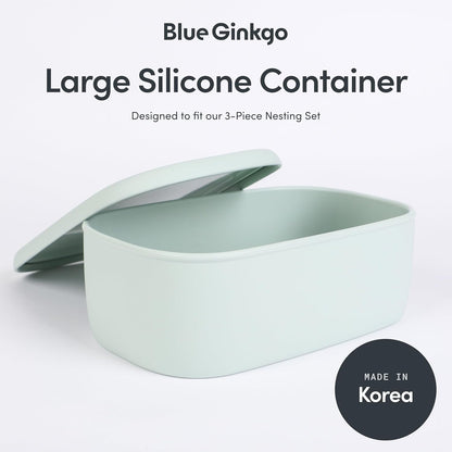 BLUE GINKGO Nesting Silicone Containers - Set of 3 Hard-Shell Silicone Food Storage Containers | BPA Free, Airtight, Dishwasher and Freezer Safe (6.7oz, 10oz, 20oz) - Green