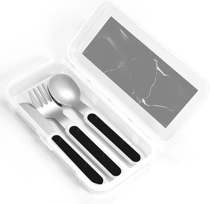 Stainless Steel Kids Silverware Set, Black Marble Utensil Set Reusable Children Safe Knife Spoon Fork Set With Storage Case Dishwasher Safe For Lunch, Travel Outdoors