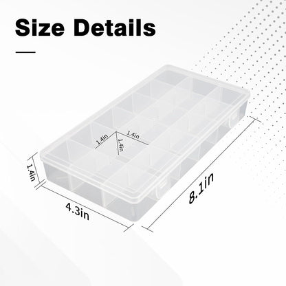 OALCQ 24 Grids Plastic Organizer Box With Dividers Clear Craft Storage Bead Organizer Box Earring Travel Pill Jewelry Organizers Storage Boxes Screw Seed Small Parts Hair Tie