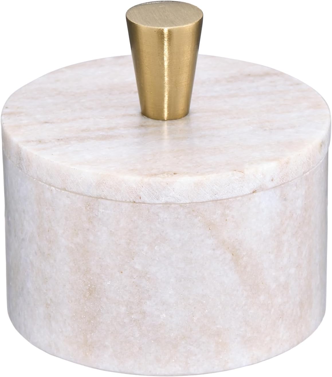 Queenza White Marble Salt Cellar with Lid and Brass Knob, 3 Inch Salt Box
