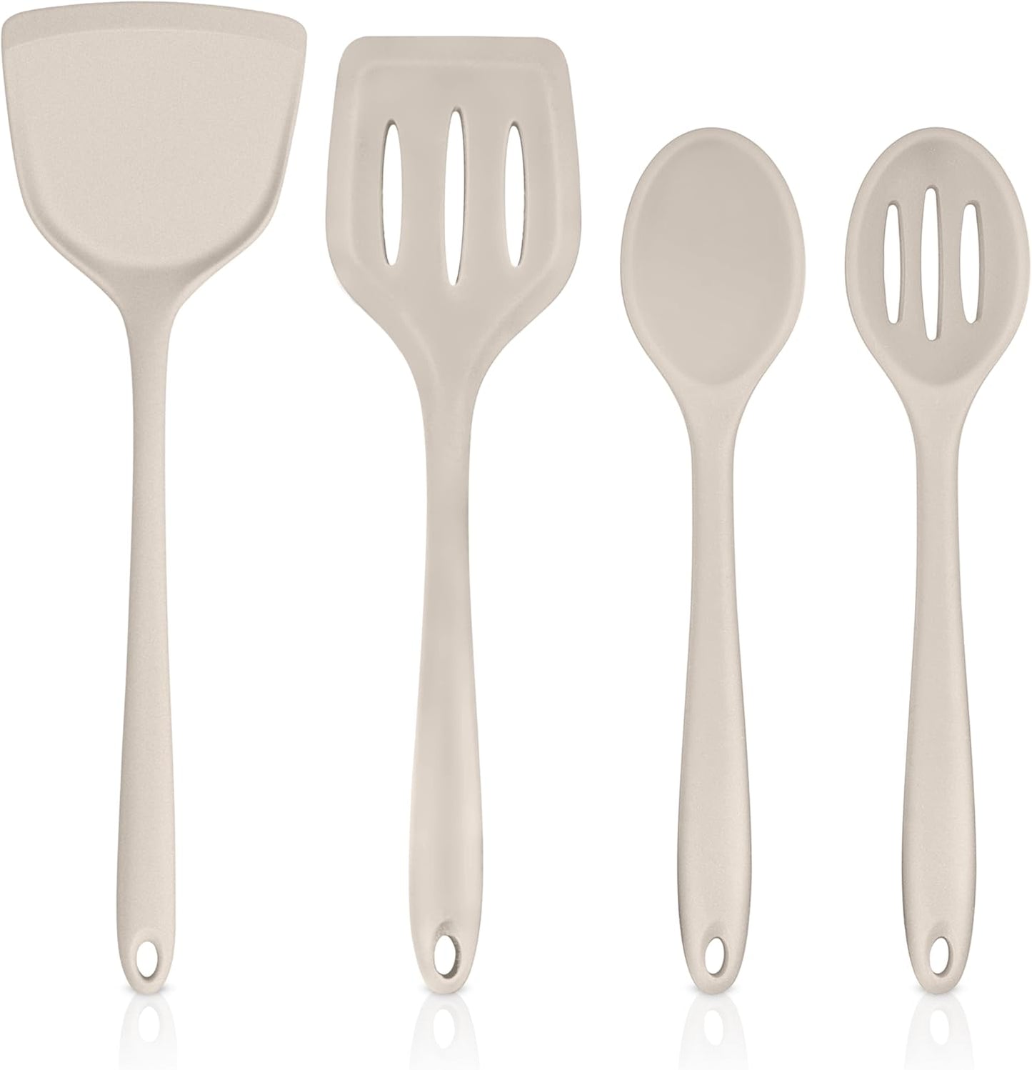 TeamFar Silicone Cooking Utensils, 4pcs Kitchen Utensils Set with Silicone Spatulas & Spoons, Heat-Resistant Solid & Slotted Cooking Spoons Turners for Non-stick Cookware, Dishwasher Safe, Black