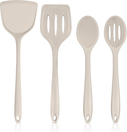 TeamFar Silicone Cooking Utensils, 4pcs Kitchen Utensils Set with Silicone Spatulas & Spoons, Heat-Resistant Solid & Slotted Cooking Spoons Turners for Non-stick Cookware, Dishwasher Safe, Black