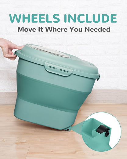 30-35 Lbs Dog Food Storage Container Collapsible Dog Food Container with Airtight Lids, Wheels, Scoop and 2pcs Food Storage Containers, Large Pet food storage for Dog, Cat