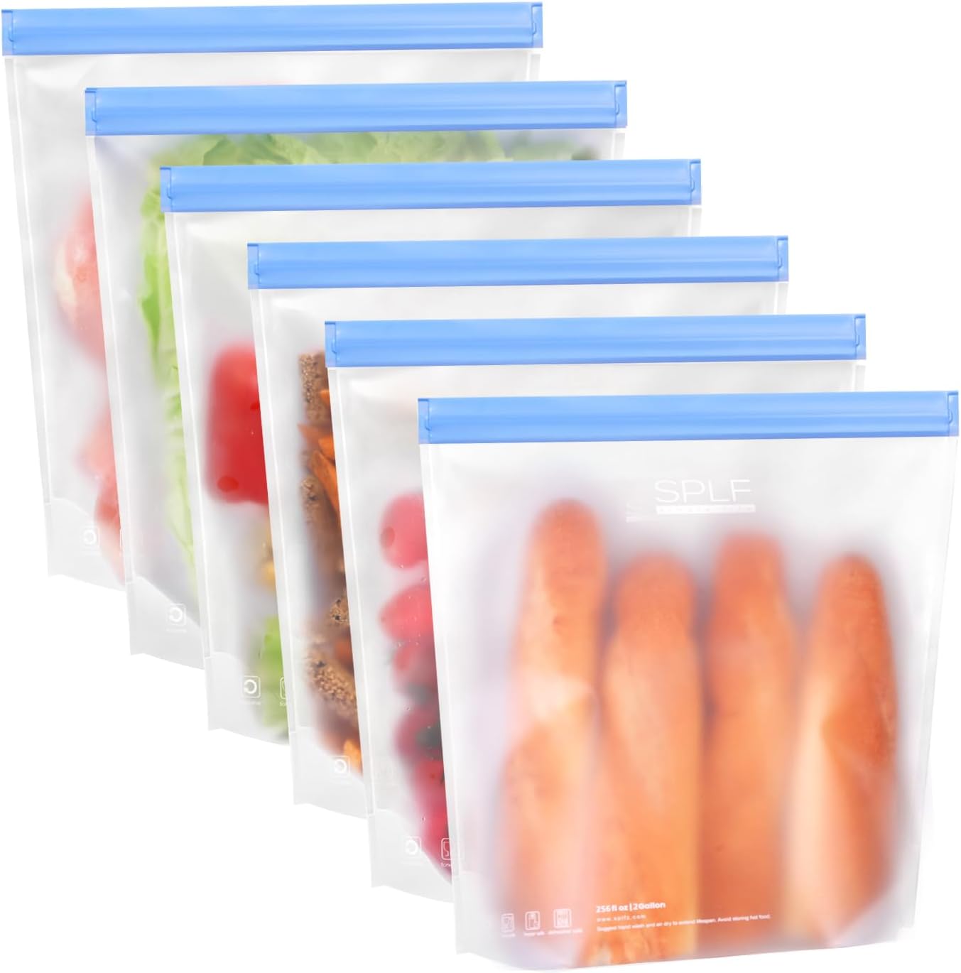 SPLF 10 Pack Stand-Up Reusable Quart Freezer Bags Dishwasher Safe, Extra Thick Leakproof 1 Quart Food Storage Bags, BPA Free Bags for Meal Prep, Sandwich, Snack, Fridge Organization