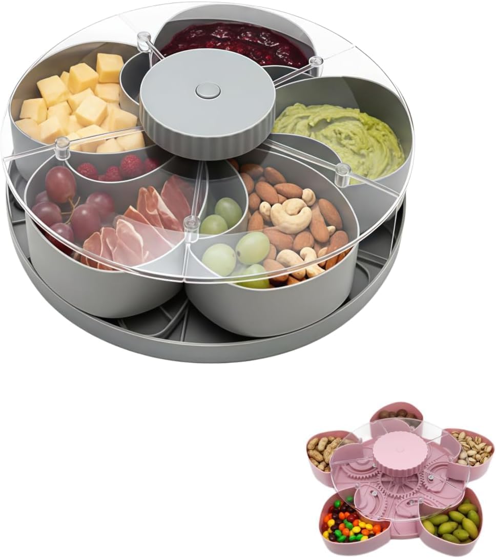 Divided Serving Tray that Spins,Perfect for Snacks, Dips & Party Appetizers,Upgrade 5-Compartment Rotating Party Platter,Lazy Susan Organizer Veggie Fruit Tray for Kitchen,Travel and Picnic