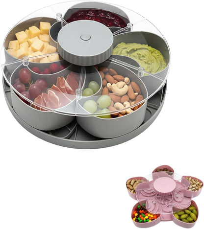 Divided Serving Tray that Spins,Perfect for Snacks, Dips & Party Appetizers,Upgrade 5-Compartment Rotating Party Platter,Lazy Susan Organizer Veggie Fruit Tray for Kitchen,Travel and Picnic