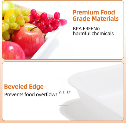 White Plastic Serving Trays (Set of 3) 16” x 11.8”, Large Reusable Rectangular Party Platters Serve Appetizers, Fruit, Veggies, Snack, Cookies, Desserts, in Kitchen/Pantry Organization