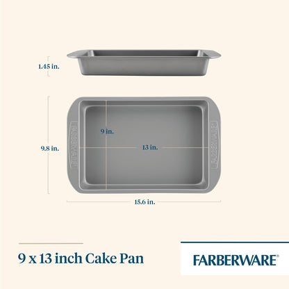 Farberware Nonstick Bakeware Rectangular Cake Pan with Lid, Cake Pans For Baking, 9-Inch x 13-Inch, Gray
