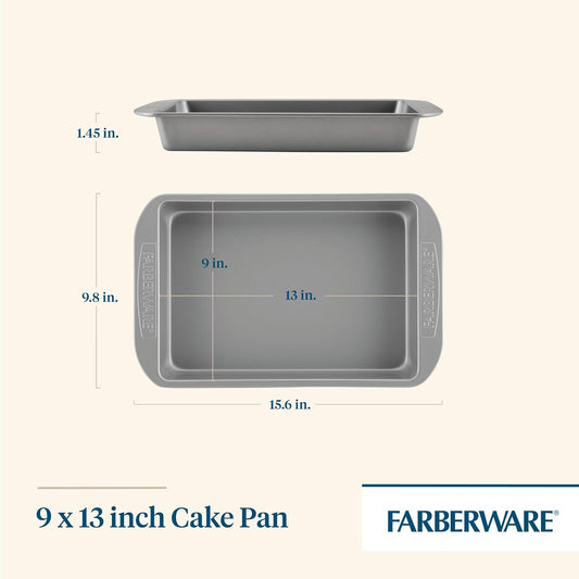 Farberware Nonstick Bakeware Rectangular Cake Pan with Lid, Cake Pans For Baking, 9-Inch x 13-Inch, Gray