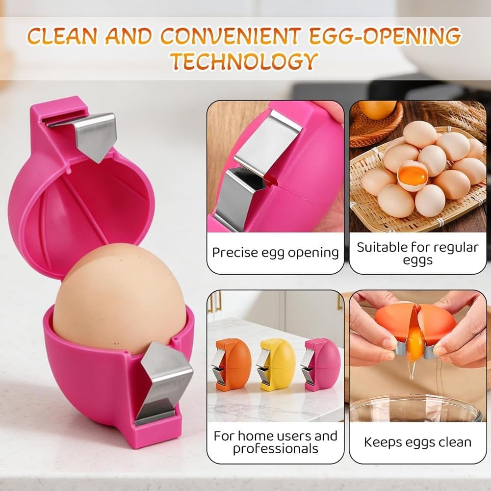 Egg Shell Opener Stainless Steel Egg Cracker Tool Multifunctional Eggs Separator Tools for Raw and Hard Boiled Eggs Egg Peeler Cube Eggshell Breaker Raw Eggs Cracking Tool Cute Kitchen Gadgets, Pink