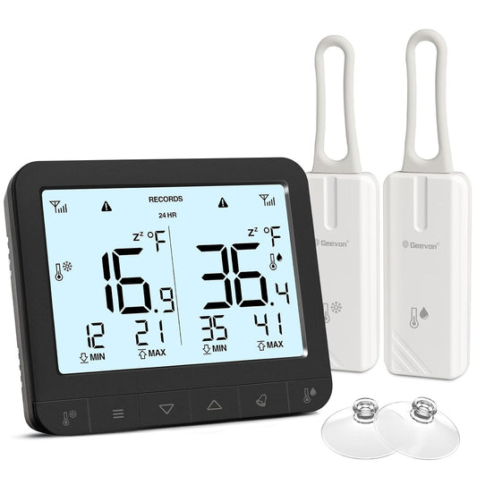 Geevon Digital Wireless Refrigerator Thermometer with Alarm, Low Battery Warning Icon, Max/Min Temperature LCD Display, Suitable for Domestic or Commercial Use Freezer Thermometer with Alarm