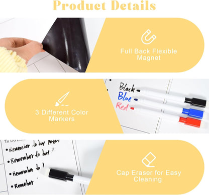 Marte Vanci Weekly Planner Whiteboard for Fridge, (11.4x7.8inch) Menu Board for Kitchen, Grocery List, Meal Planner for Refrigerator, Weekly Calendar Magnetic Whiteboard with 3 Markers (2 Pack)