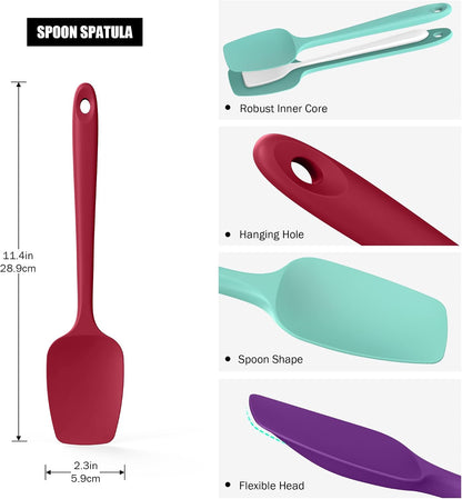 Heat Resistant Silicone Spoon Spatulas, Doosu 600°F High Temp Flexible Cooking Spoons Kitchen Spoonula Scratch-Proof for Mixing Stirring Scraping Serving Non-Stick Cookware (Set of 3, Multi-4)