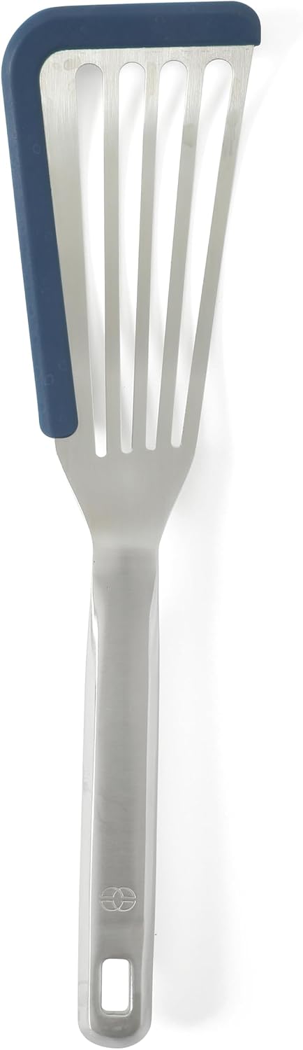 Calphalon Slotted Turner, Kitchen Flipping Spatula, Slotted Spatula, Stainless Steel Turner with Silicone Heat Resistance Handle, Nonstick-Safe Spatula for Draining and Flipping (Navy)