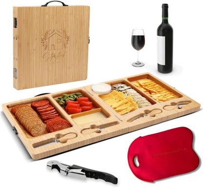 Charcuterie Boards Set - Large Bamboo Cheese Board with Charcuterie Accessories - Wooden Cheese Platter - Foldable Charcuterie Board for House Warming Gifts New Home & Wedding Gifts