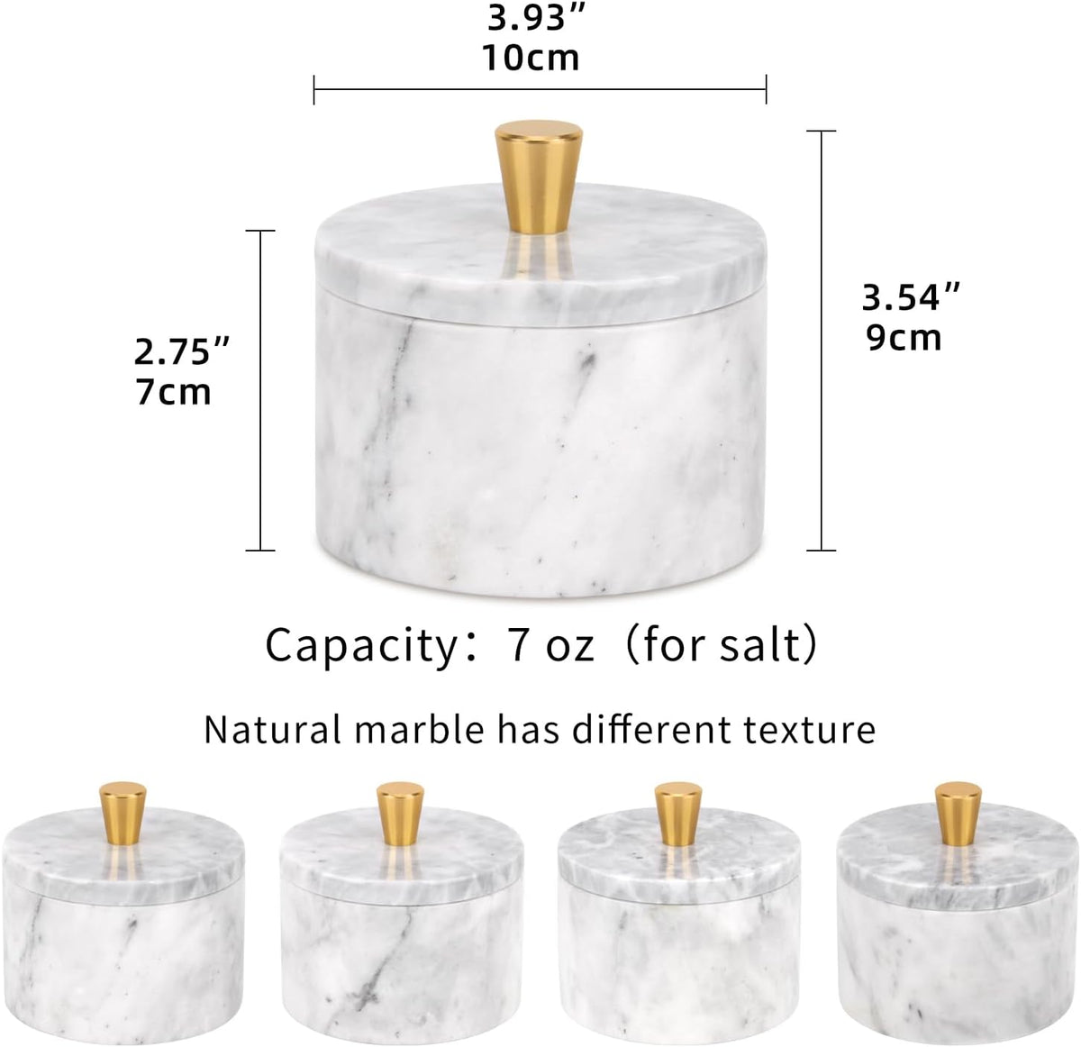 Marble Salt Cellar with Lid, Viva Jade, 4 inch