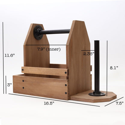 Wooden Grill Caddy Organizer - Versatile BBQ Caddy for Outdoor grill - Portable rustic wood condiment and paper towel holder with bottle opener for picnic and grilling