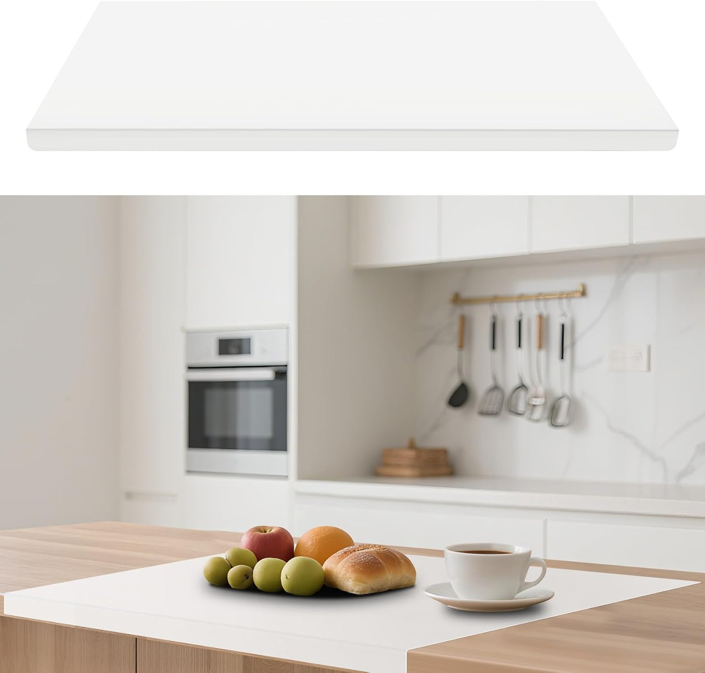 Silicone Mat with Edge Protection, 28" x 20" Large Kitchen Counter Protector Mat, Heat Resistant Desk Saver Pad for Craft Baking, Cut to Fit Placemat Non-Slip Easy to Clean Table Coffee Mat (White)