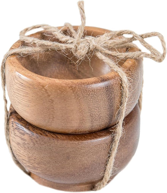 Lipper International Acacia Wood Round Pinch Bowls for Salts and Spices or Serving Small Snacks, 2 1/2" Diameter x 1 1/2" Tall, Set of 2