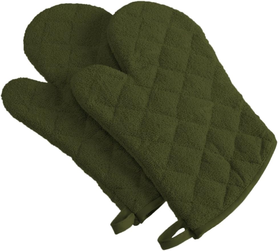 DII Basic Terry Collection 100% Cotton Quilted, Oven Mitt, Brown, 2 Piece