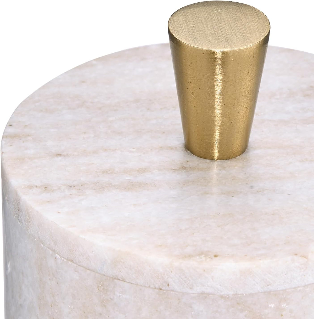 Queenza White Marble Salt Cellar with Lid and Brass Knob, 3 Inch Salt Box